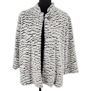 Alfred Dunner Jacket Womens 14 Faux Fur White Black One Button Lined